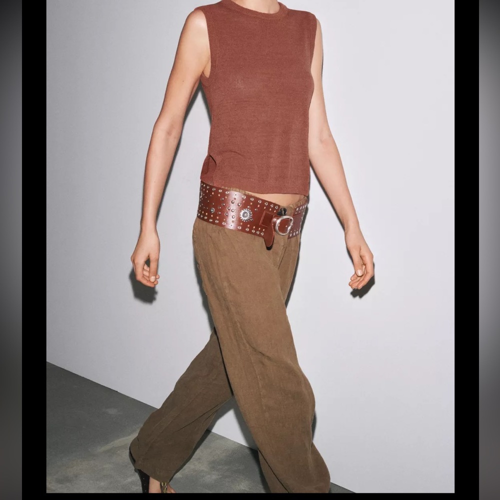 Zara leather wide belt with metal flower & studs - Picture 8 of 13
